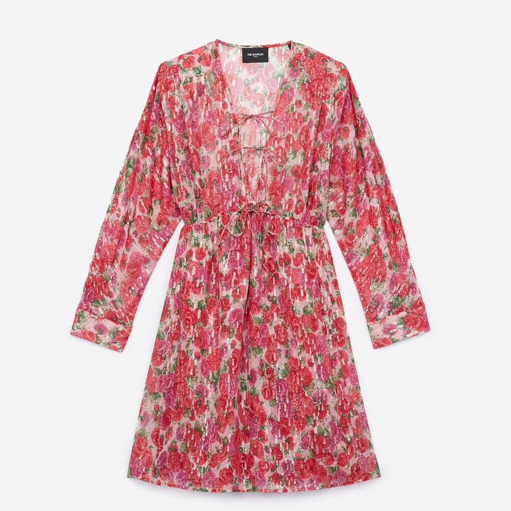 The Kooples - Metallic Rose Print Silk Mini Dress